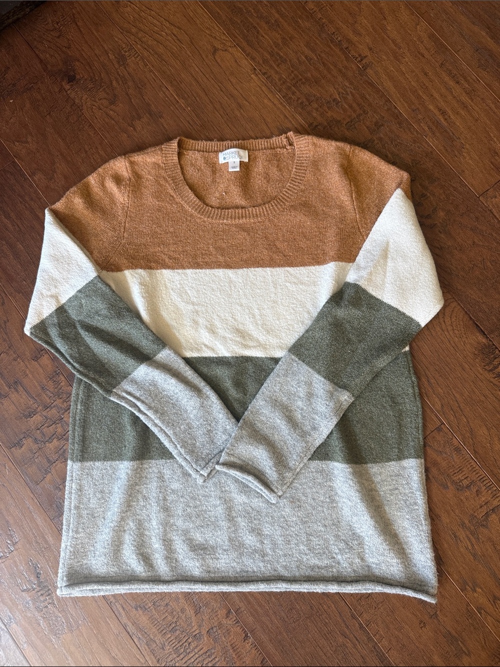 Market & Spruce Striped Crewneck Sweater in Rust, Cream & Olive